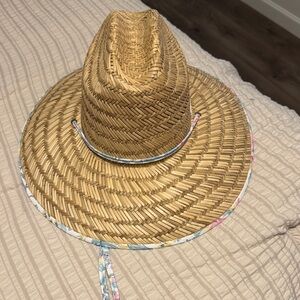 LoveShackFancy x Hurley Tan Straw Hat with Multicolor Trim